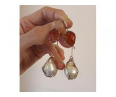 Orecchini argento, corniole e perle - Immagine 1